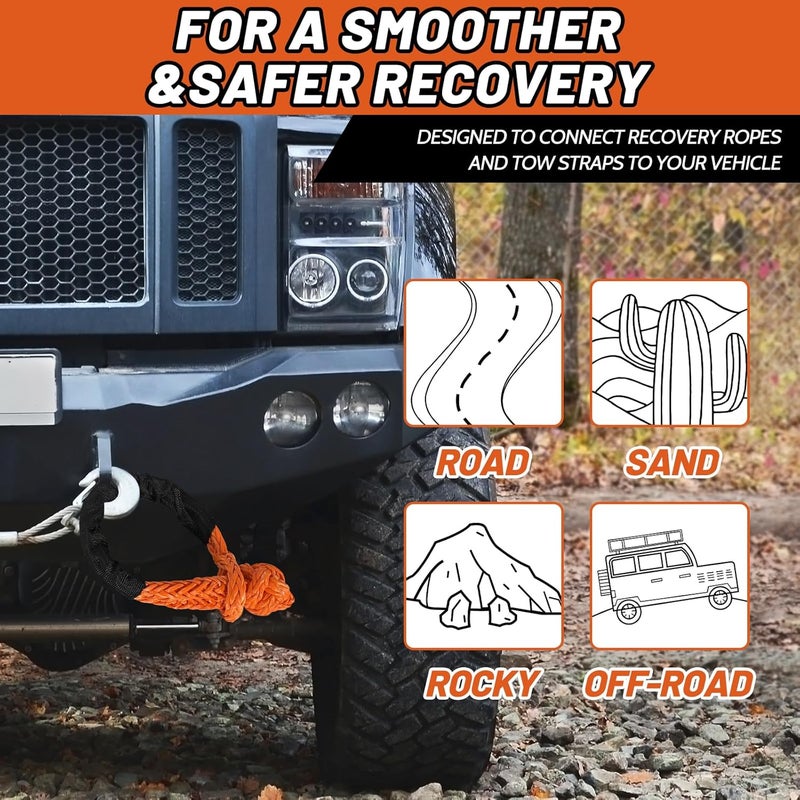 Perantlb Soft Shackle 1/2,3/8" X 22 Inch (50000/47000LBS) Breaking Strength,Synthetic Soft Shackle Rope with Sleeves for SUV,ATV,Truck&More (1/2x22ft Orange) - Image 3